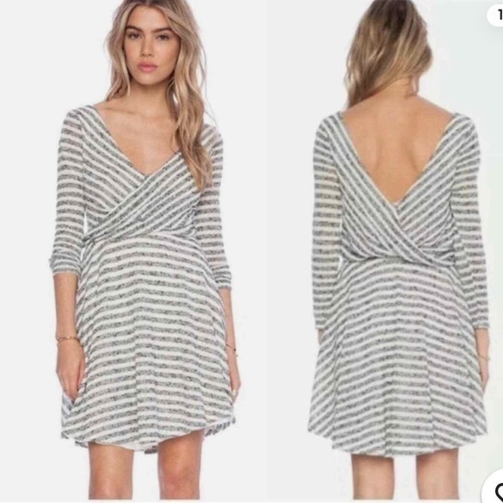 Free People Maverick Dress in Cream Combo deep v draped Mini Dress Size medium
